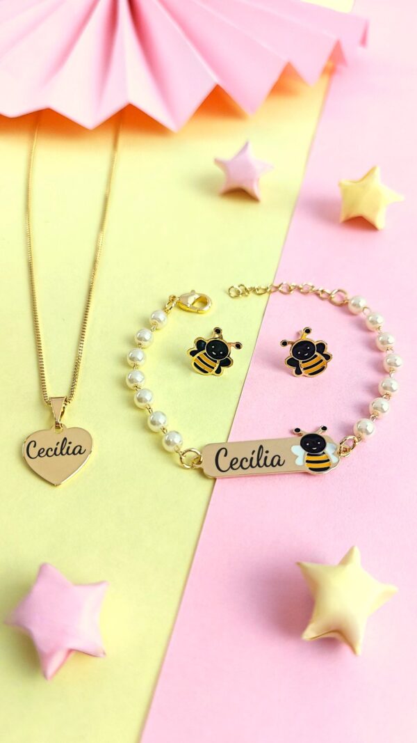 kit Infantil Colar coração , pulseira + Brinco de Pino - Imagem 2