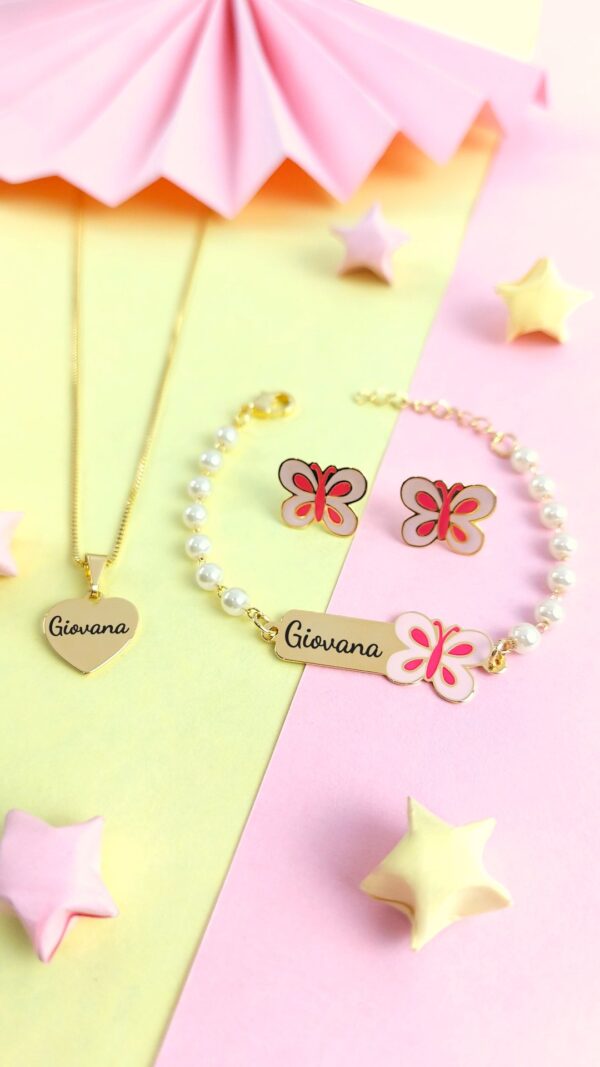 kit Infantil Colar coração , pulseira + Brinco de Pino - Imagem 3