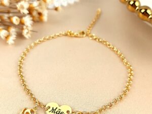Pulseira 1 coração e 3 filhos (semijoia)
