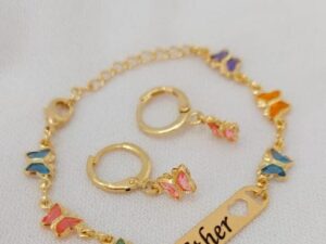 Conjunto Infantil Pulseira e brinco (Semijoia)